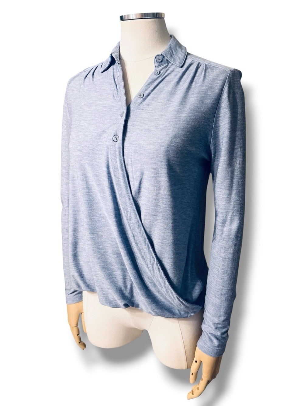 BANANA REPUBLIC Blue Long Sleeve Faux Wrap Button Front Top Size XS